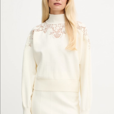 Lace-insert high-neck sweater