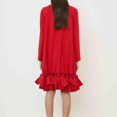 RED MIDI DRESS WITH BOW DETAIL