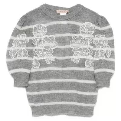 Striped Floral-Embroidered Mohair Sweater