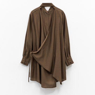 Brown Draped Open-Back Shirt