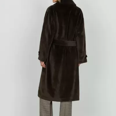 CHAMLET Long Faux-Fur Coat in Chocolate Brown