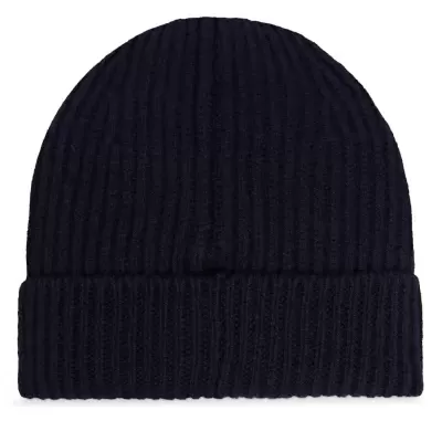 Gorro de malha azul escuro com dobra e textura canelada