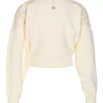 Lace-insert high-neck sweater