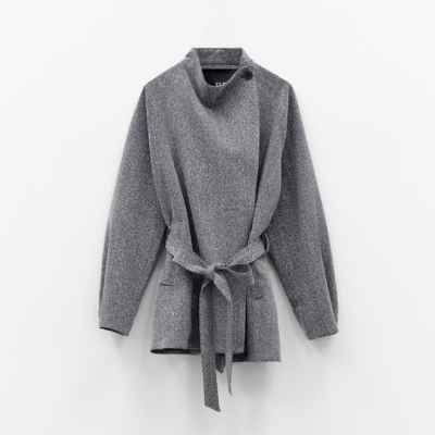 Wool-blend Belted Jacket with Asymmetric Collar