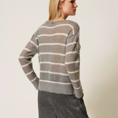 Mohair blend jumper with lace and slits