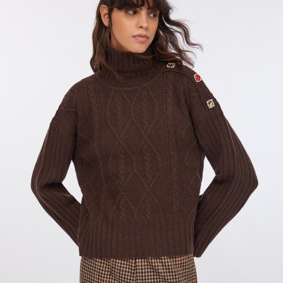 Wool polo-neck with bejewelled buttons
