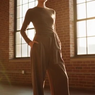 Mud Grey Knit Top with Draped Waist