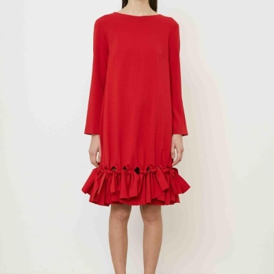 RED MIDI DRESS WITH BOW DETAIL