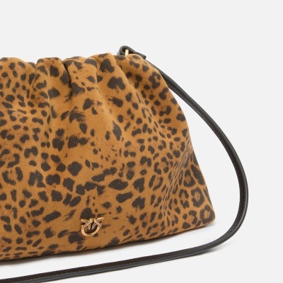 Small suede shoulder clutch with leopard print
