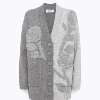 Jacquard Cardigan With Rose Intarsia Jacquard Cardigan With Rose Intarsia