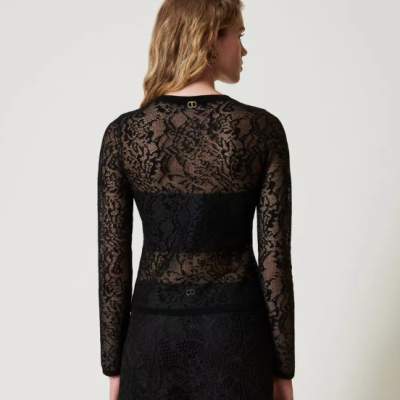 Jacquard jumper with lace effect