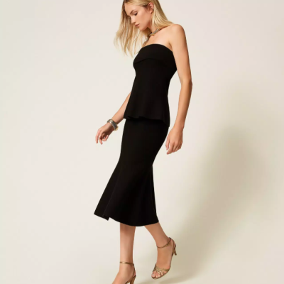 Midi knit skirt with godet