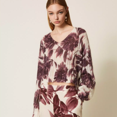 Mohair blend jumper with floral print