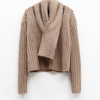 Knit Cardigan with Scarf Collar