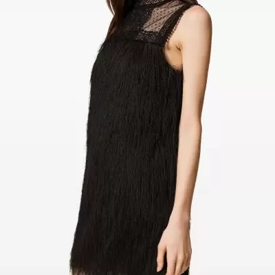 Short dress with fringes and tulle