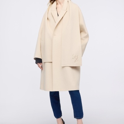 Wool coat with scarf