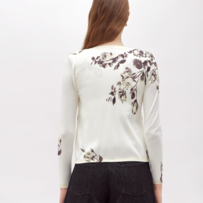 Cardigan And Flower Print Top - set