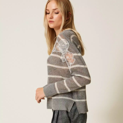 Mohair blend jumper with lace and slits