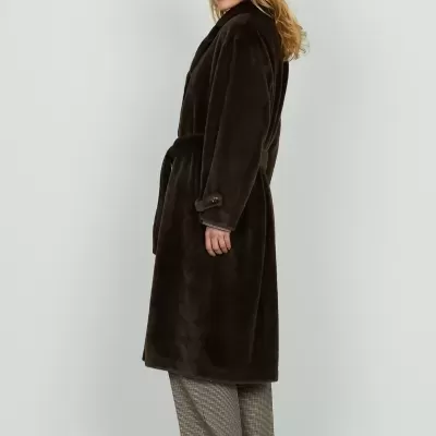 CHAMLET Long Faux-Fur Coat in Chocolate Brown