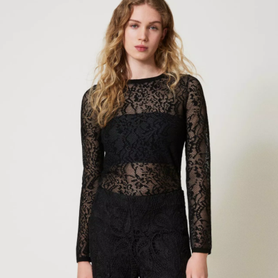 Jacquard jumper with lace effect