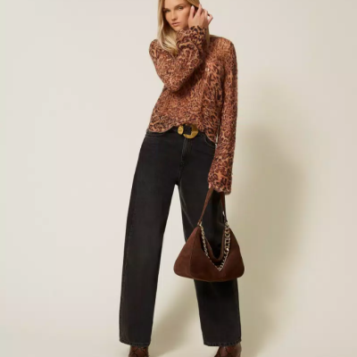 Mohair blend jumper with animal print