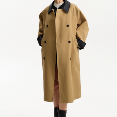 Oversized Camel Trench Coat with Contrast Details