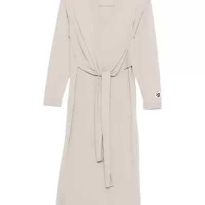 Beige knit midi dress with knot detail