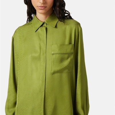 Camisa verde com padrão de escamas e bolso frontal
