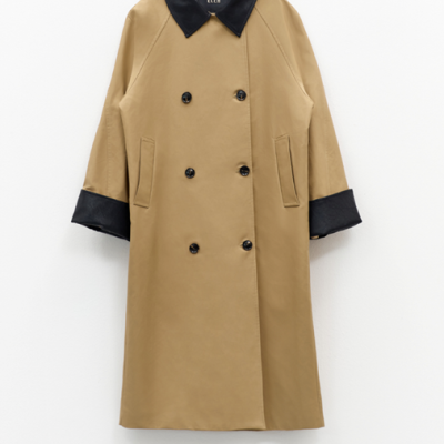 Oversized Camel Trench Coat with Contrast Details