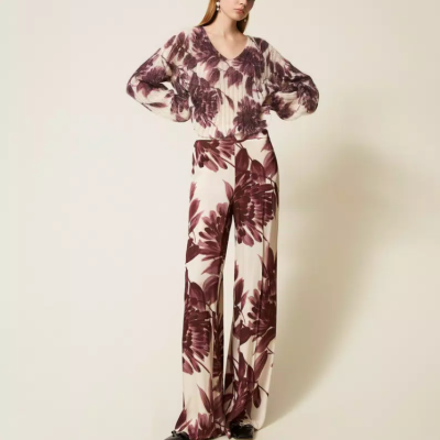 Mohair blend jumper with floral print