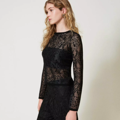 Jacquard jumper with lace effect
