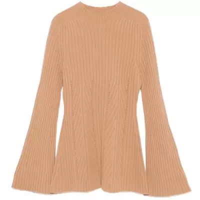 Cashmere Ribbed Bell-Sleeve Sweater