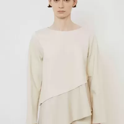 Asymmetric Poly-Viscose Blouse – Natural Wool