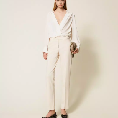 Crêpe de Chine bodysuit with gathering