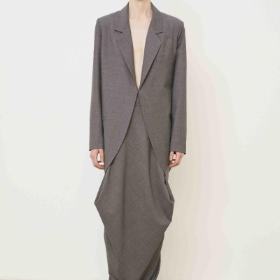 Graphite grey sculptural coat.