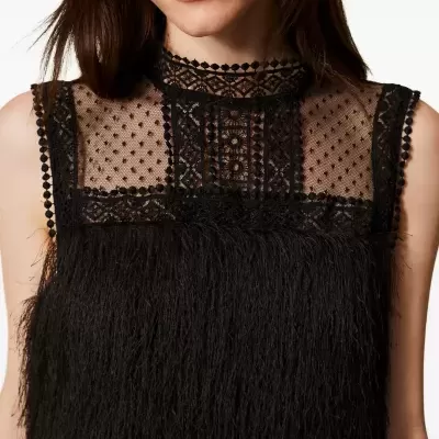 Short dress with fringes and tulle