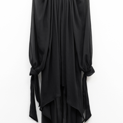 Short Black Chiffon Dress with Bow