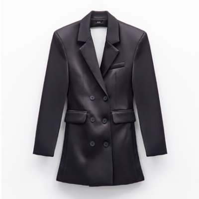 Black satin mini dress with open back