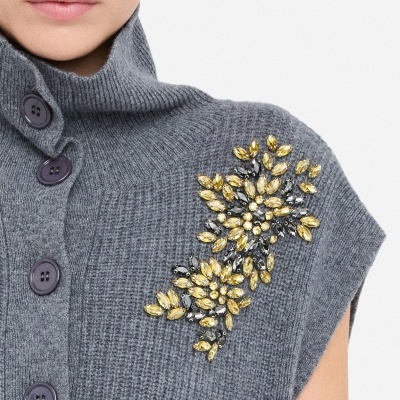 Wool vest with bejewelled embroidery