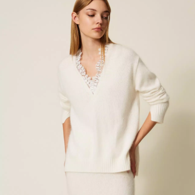 Angora blend jumper with lace
