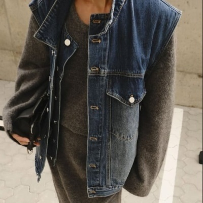 Double-layer denim gilet