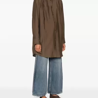 Brown Draped Open-Back Shirt