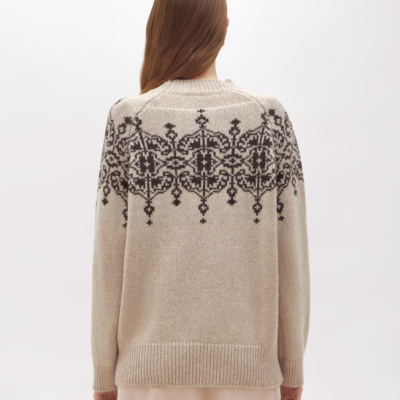 JACQUARD WOOL SWEATER WITH LACE
