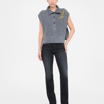 Wool vest with bejewelled embroidery