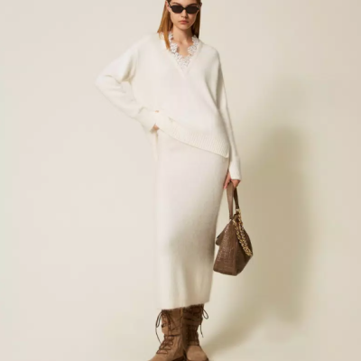 Angora blend jumper with lace