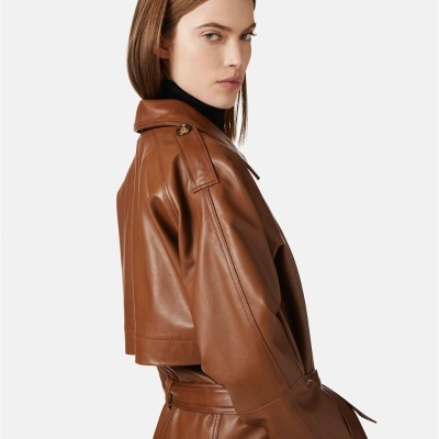 Cognac Brown Leather Trench Coat