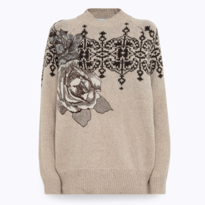 JACQUARD WOOL SWEATER WITH LACE