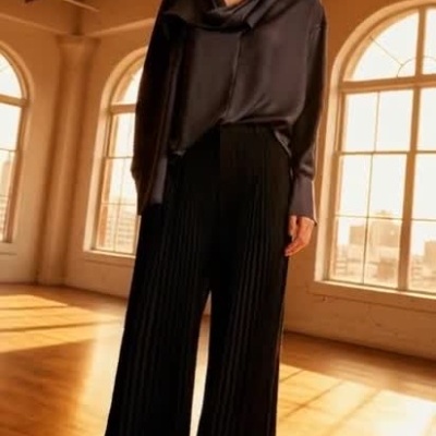 Dark Grey Satin Draped Blouse