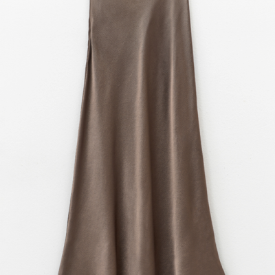 Satin Midi Skirt in Taupe Grey Satin Midi Skirt in Taupe Grey