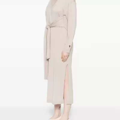 Beige knit midi dress with knot detail Beige knit midi dress with knot detail